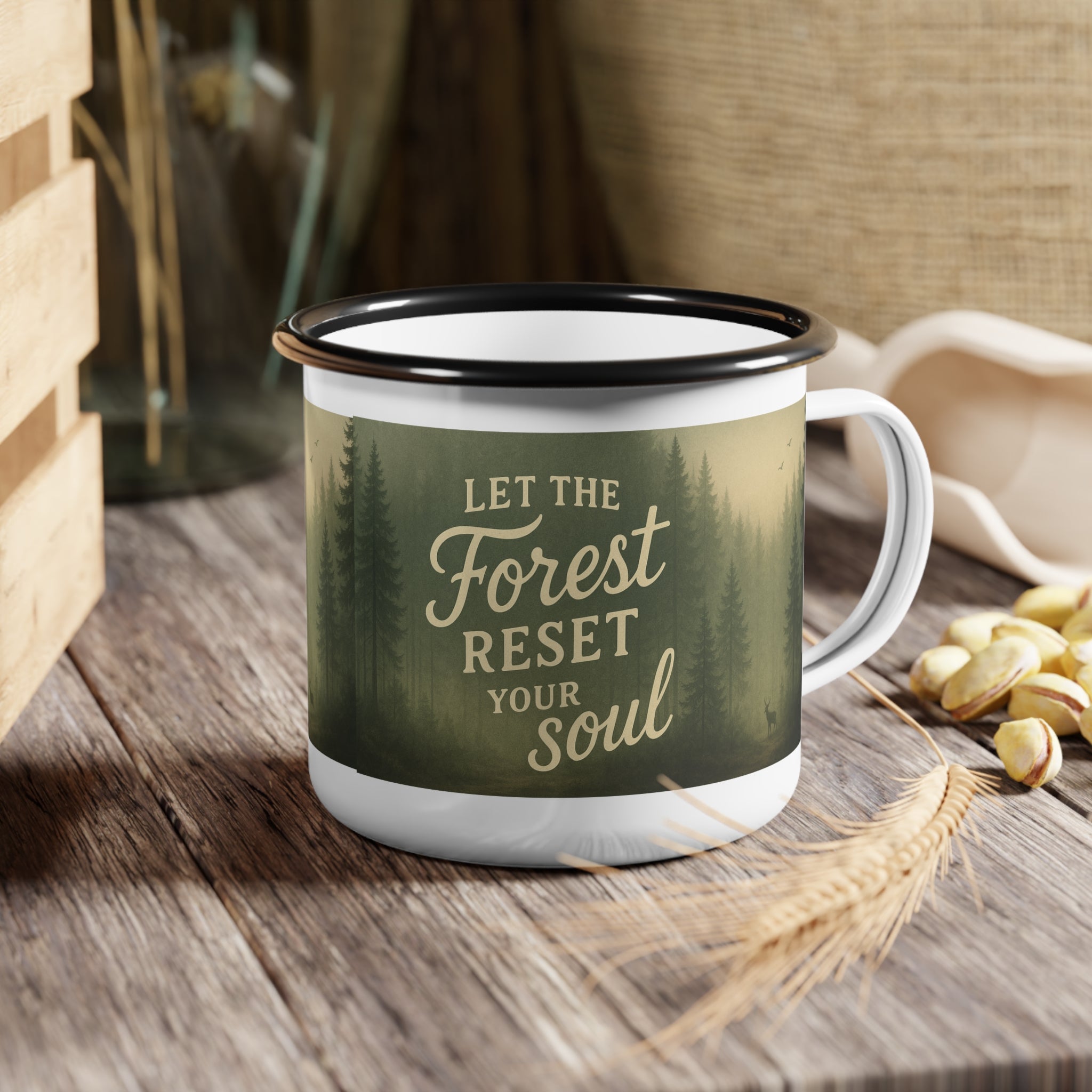 Let The Forest Reset Your Soul Enamel Rustic Camping Mug