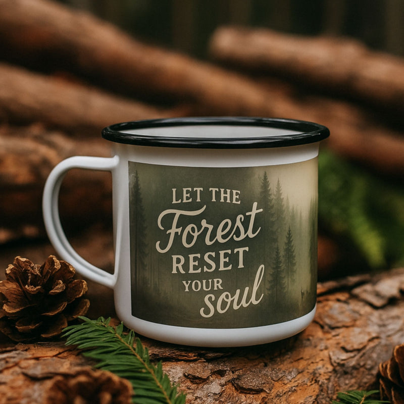Let The Forest Reset Your Soul Enamel Rustic Camping Mug