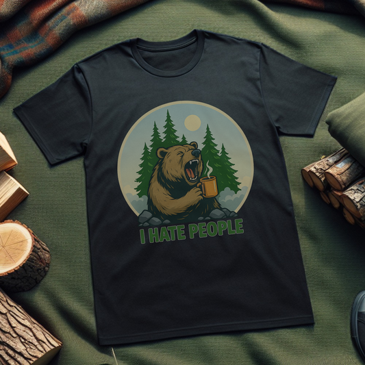 Graphic T-Shirt with Bear - I Hate People' Design