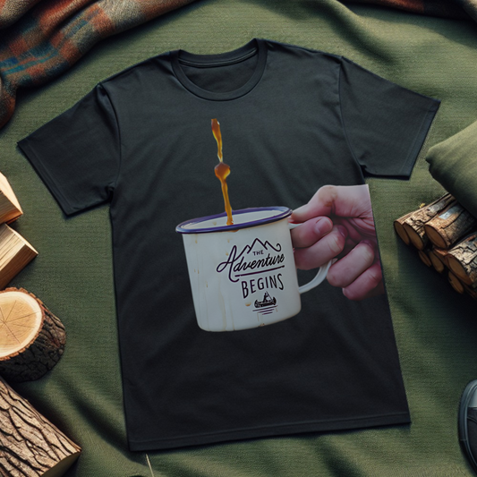 Adventure Begins Coffee T-Shirt