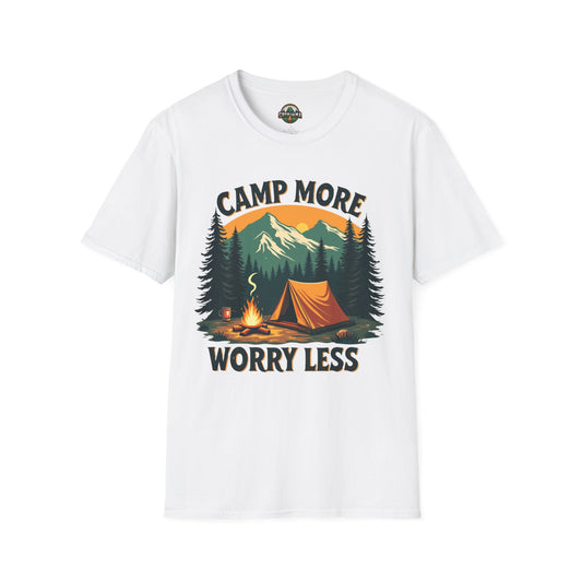 Camp More Worry Less T-Shirt - Outdoor Adventure Tee, Camping Gift, Nature Lover Shirt, Unisex Graphic T-Shirt, Summer Vacation Apparel