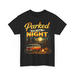Parked for the Night Camping T-Shirt — Vintage Van & Campfire Tee