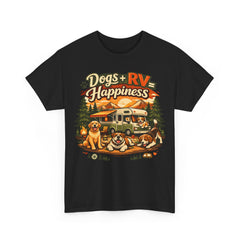 Dogs + RV Happiness Graphic Tee — Camping T‑Shirt for Dog Lovers