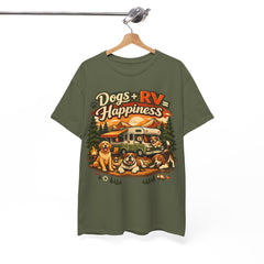 Dogs + RV Happiness Graphic Tee — Camping T‑Shirt for Dog Lovers
