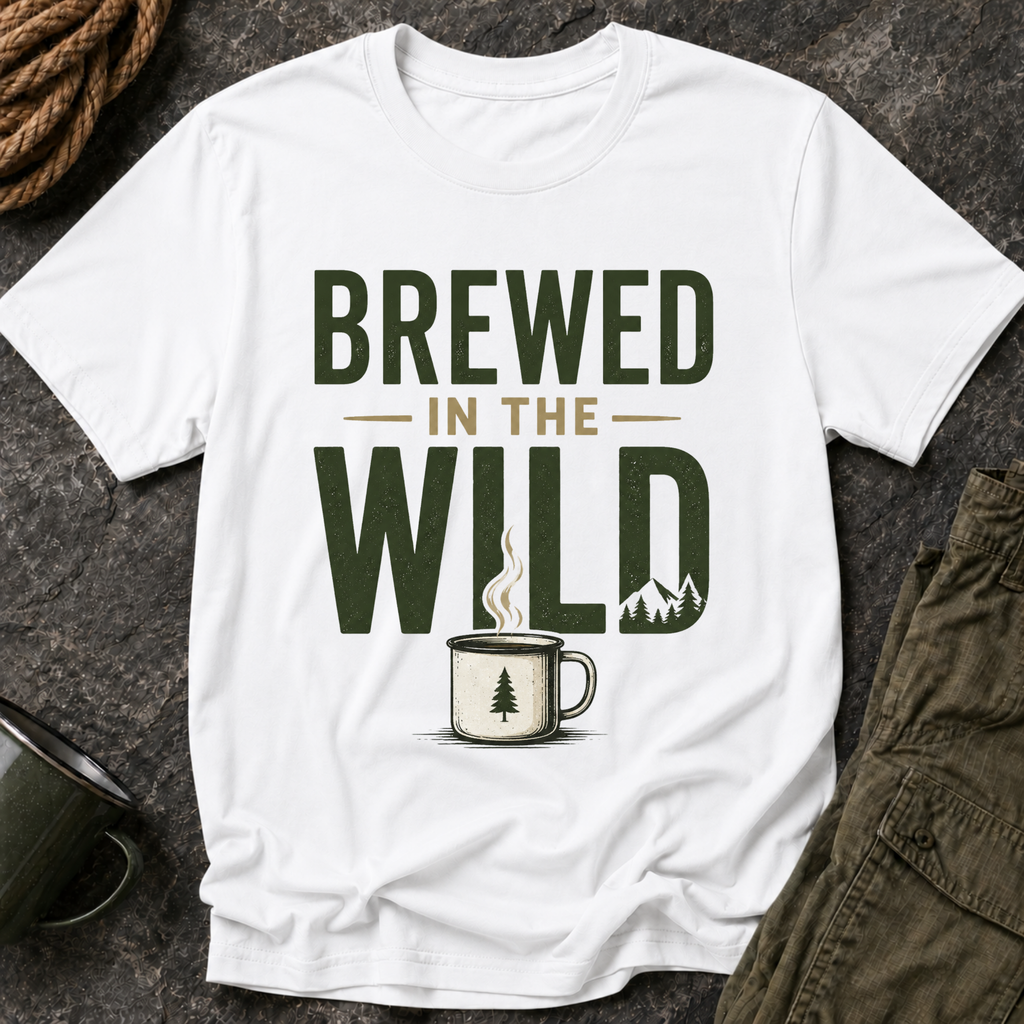 Brewed in the Wild T-Shirt — Rustic Coffee Lover Graphic Tee