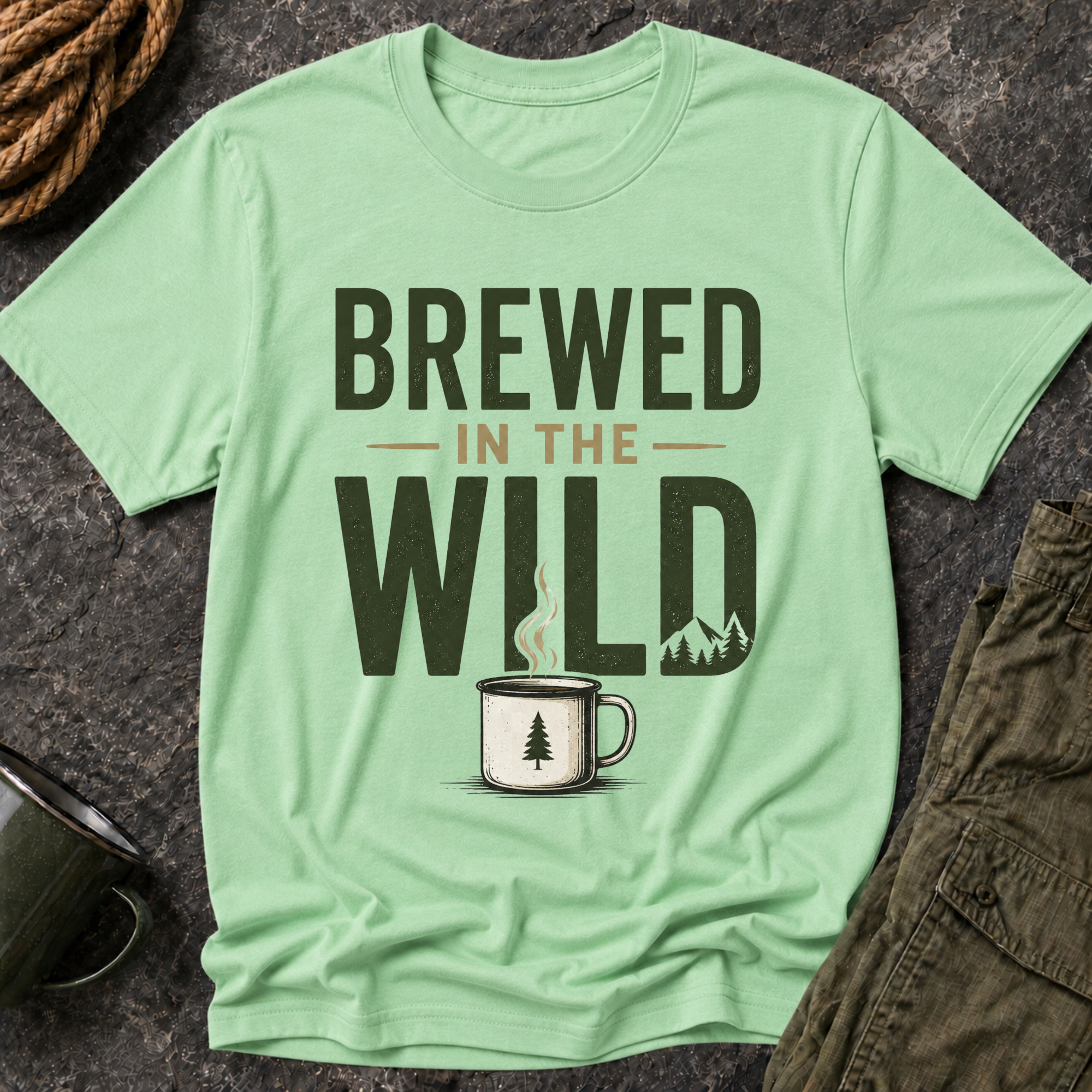 Brewed in the Wild T-Shirt — Rustic Coffee Lover Graphic Tee