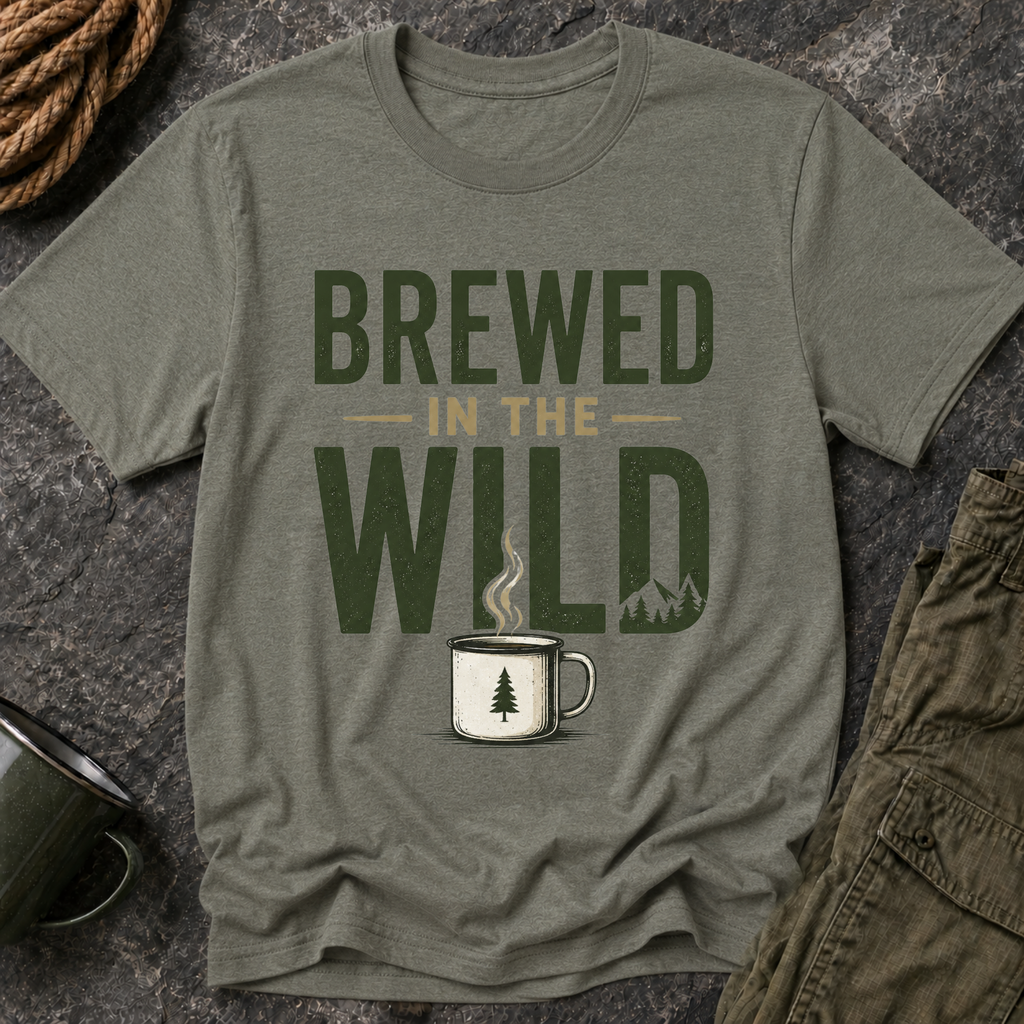 Brewed in the Wild T-Shirt — Rustic Coffee Lover Graphic Tee