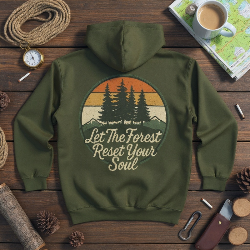 Let The Forest Reset Your Soul Hoodie - Vintage Nature Graphic Pullover