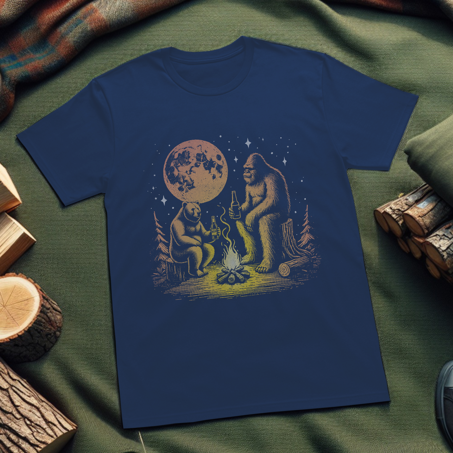 Bigfoot and Bear Beer Drinking T-Shirt