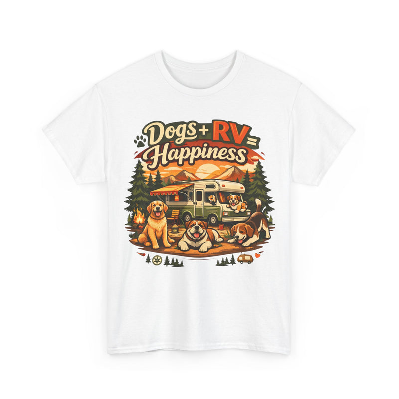 Dogs + RV Happiness Graphic Tee — Camping T‑Shirt for Dog Lovers