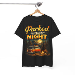 Parked for the Night Camping T-Shirt — Vintage Van & Campfire Tee