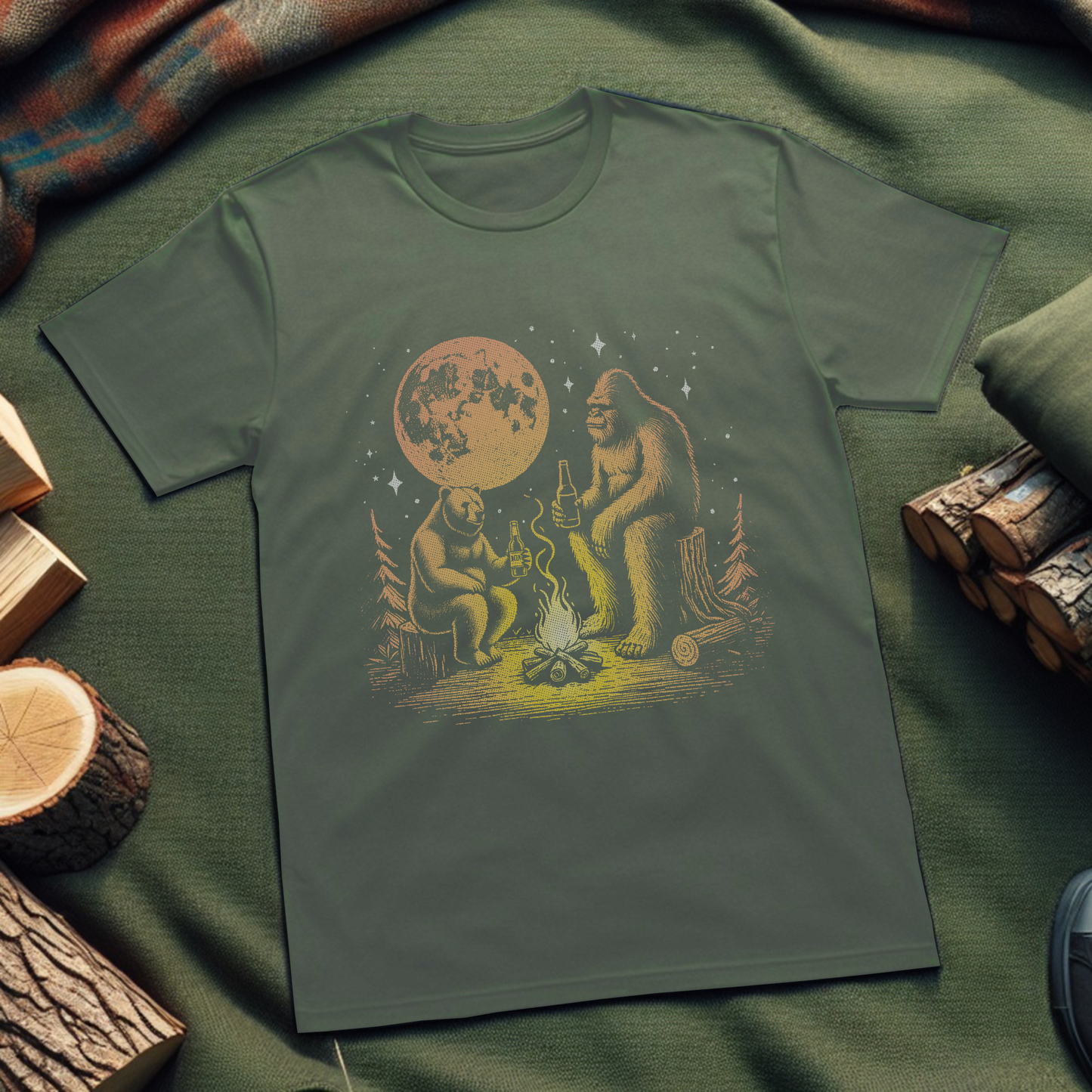 Bigfoot and Bear Beer Drinking T-Shirt