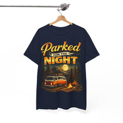 Parked for the Night Camping T-Shirt — Vintage Van & Campfire Tee