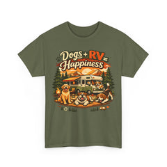 Dogs + RV Happiness Graphic Tee — Camping T‑Shirt for Dog Lovers