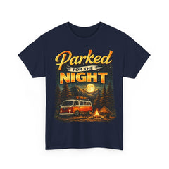Parked for the Night Camping T-Shirt — Vintage Van & Campfire Tee