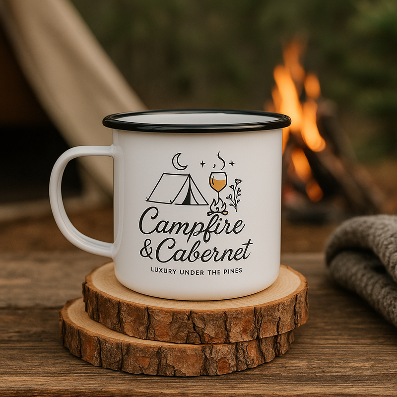 Campfire & Cabernet™ Enamel Mug – Glamping Edition