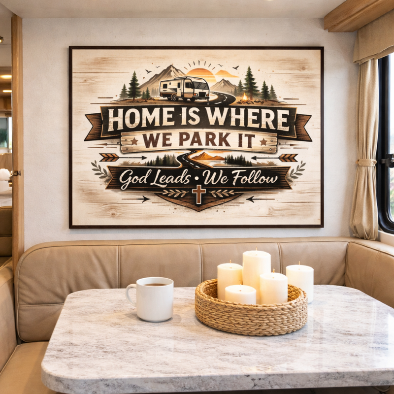 Home Is Where We Park It – Faith-Inspired RV Wall Art Sign