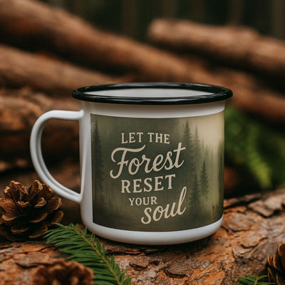 Let The Forest Reset Your Soul Enamel Rustic Camping Mug