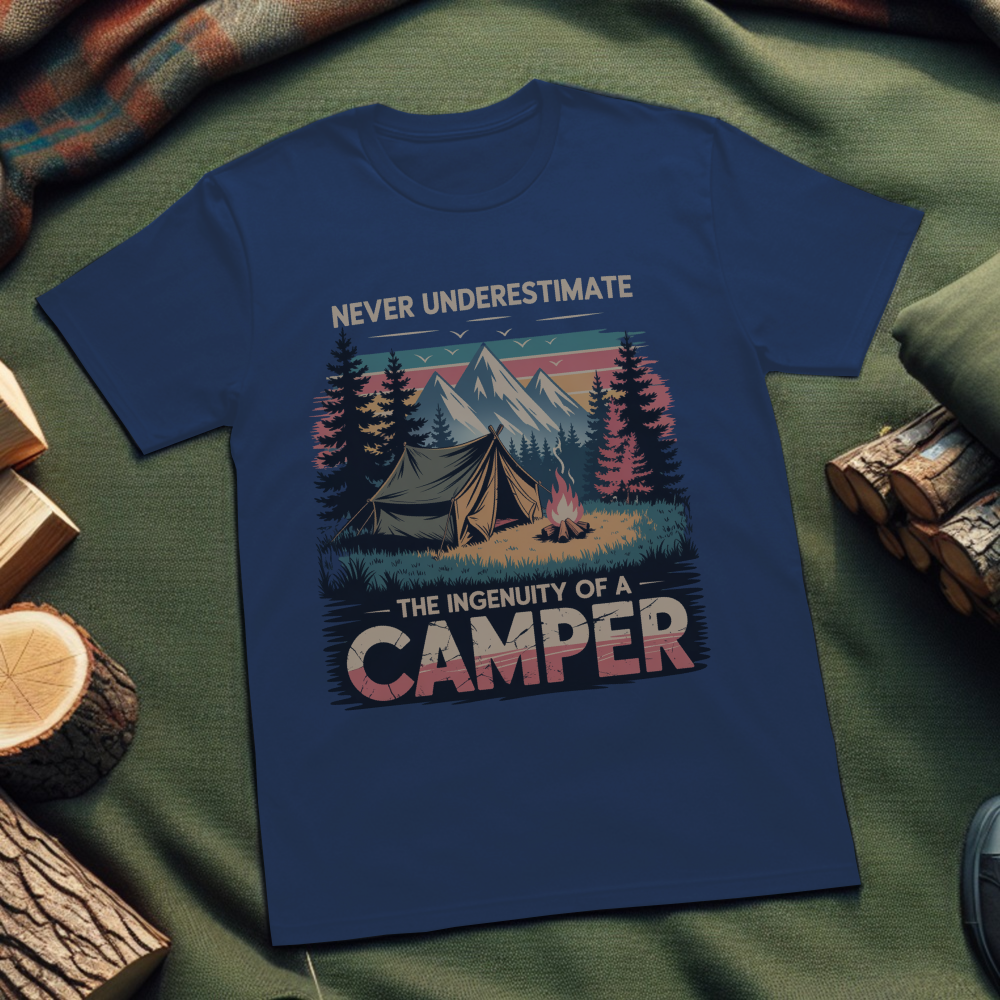 Never Underestimate the Ingenuity of a Camper T-Shirt – Unisex Outdoor Adventure Tee