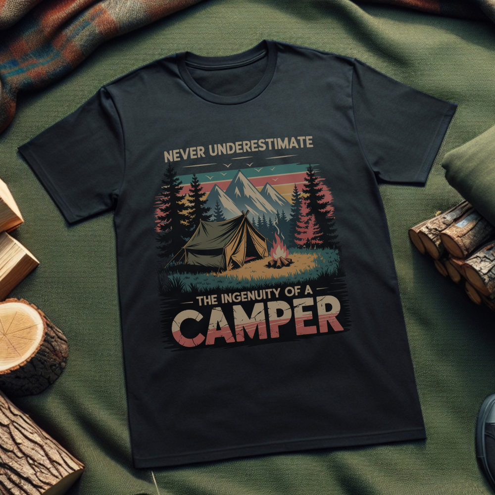 Never Underestimate the Ingenuity of a Camper T-Shirt – Unisex Outdoor Adventure Tee