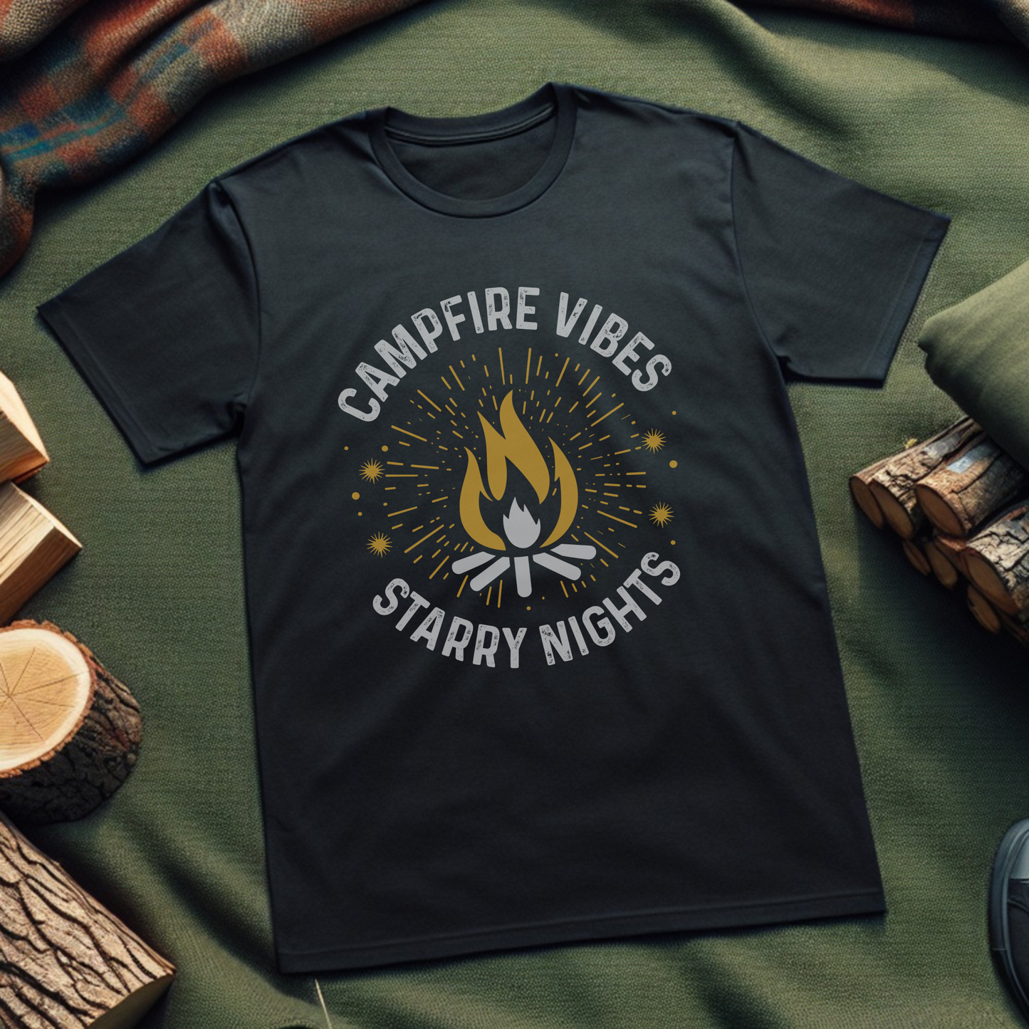 Campfire Vibes Unisex T-Shirt – Cozy Outdoor Tee for Nature Lovers & Starry Nights
