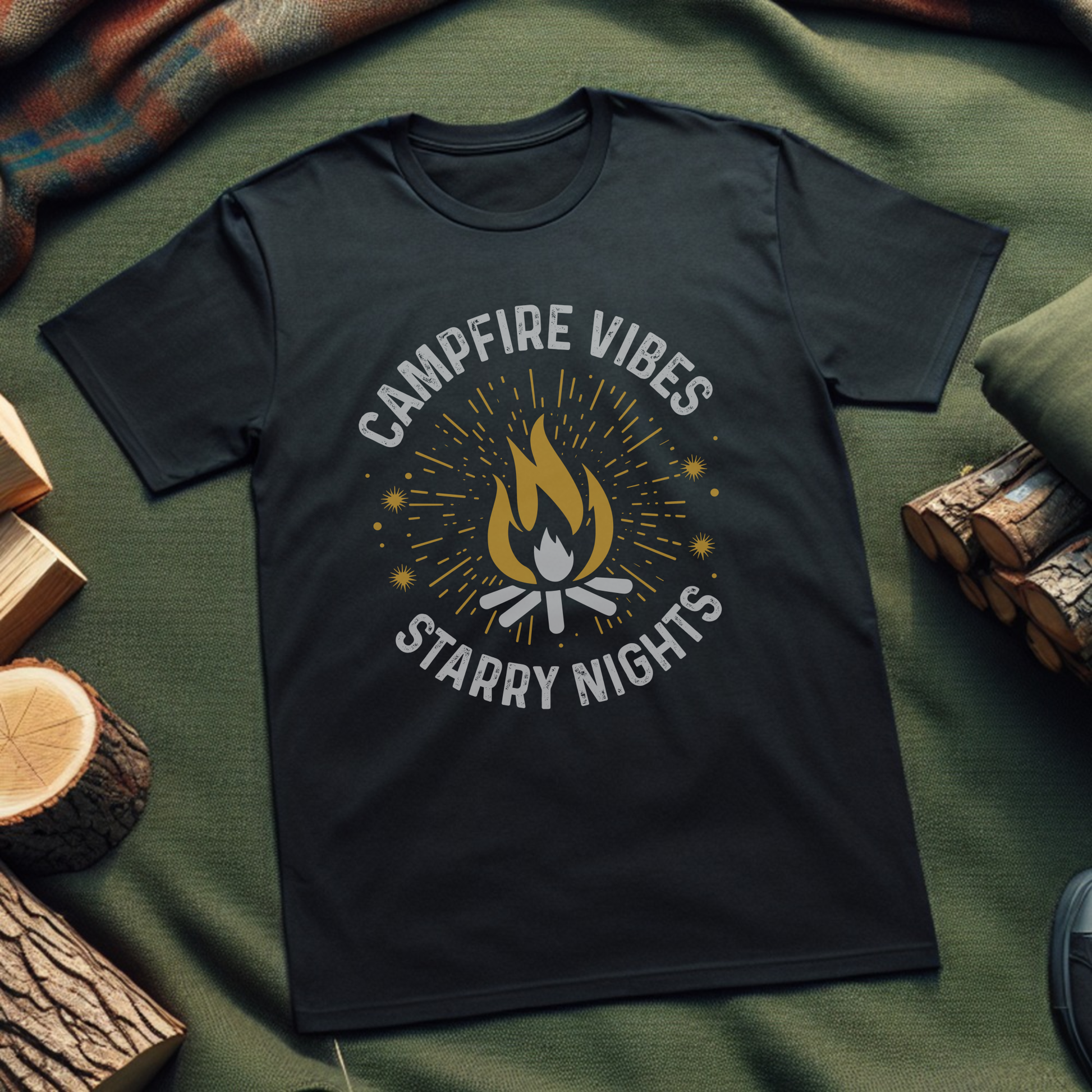 Campfire Vibes Unisex T-Shirt – Cozy Outdoor Tee for Nature Lovers & Starry Nights