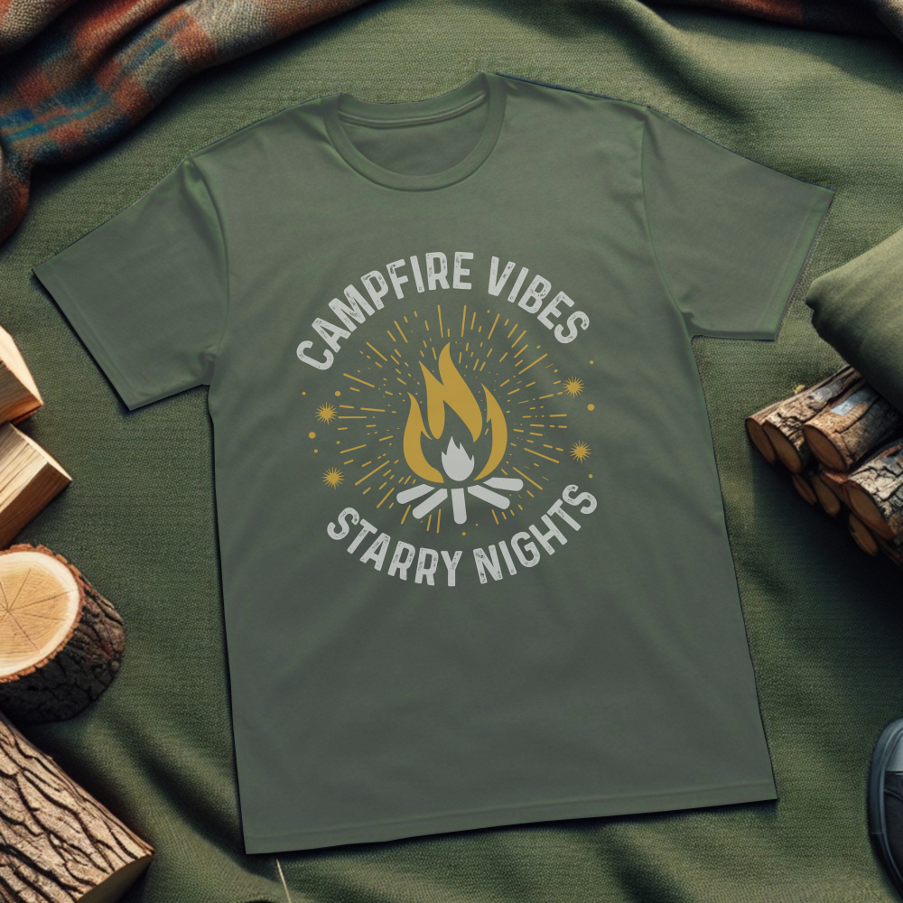 Campfire Vibes Unisex T-Shirt – Cozy Outdoor Tee for Nature Lovers & Starry Nights