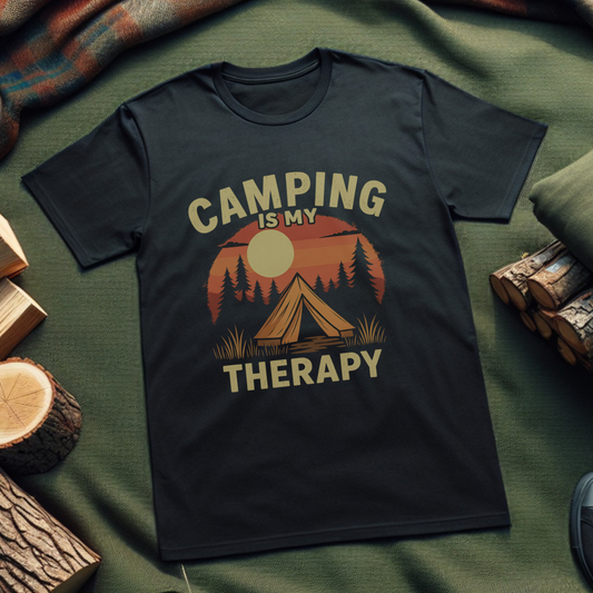 Camping Is My Therapy T-Shirt – Unisex Softstyle Tee for Outdoor Enthusiasts