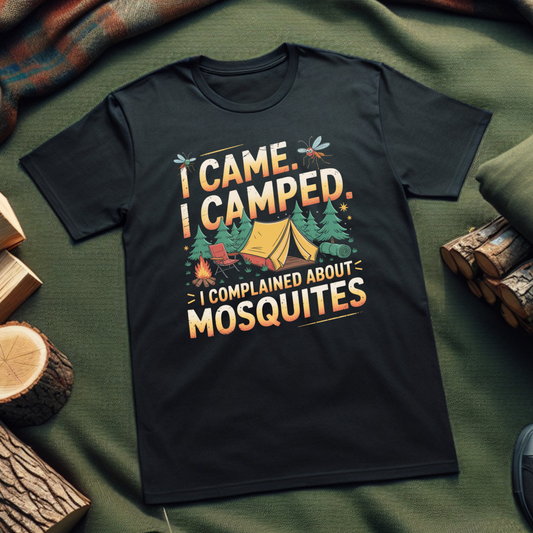 I Came, I Camped, Mosquitoes Unisex T-Shirt – Funny Camping Tee for Outdoor Enthusiasts