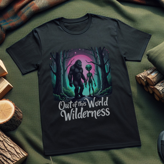 Out of This World Wilderness T-Shirt – Unisex Alien & Bigfoot Adventure Tee
