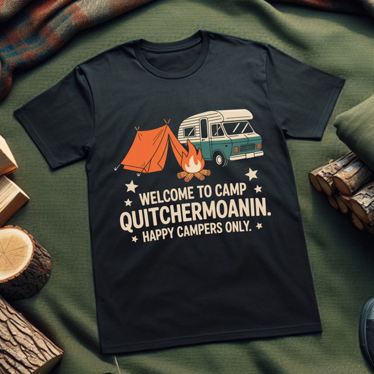 Welcome to Camp Quitchermoanin Unisex T-Shirt – Funny Vintage Campfire Tee for Outdoor Enthusiasts